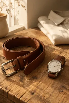 Leather Belt and Watch Morning Still Life