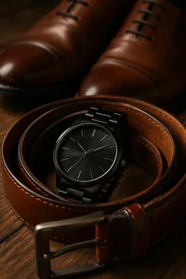 Leather Belt and Watch Still Life