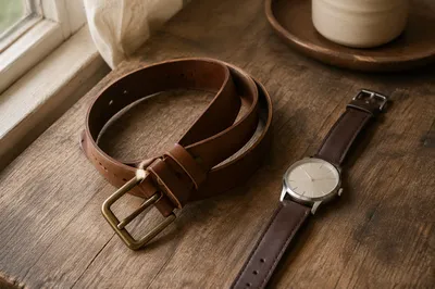 Leather Belt and Watch Morning Still Life
