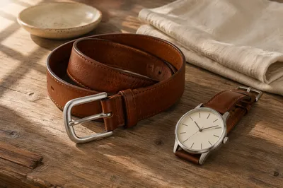 Leather Belt and Watch Flat Lay