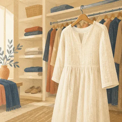 Elegant Ivory Linen Dress on Hanger
