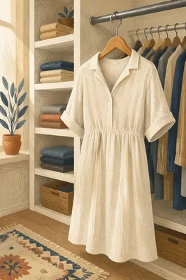 Elegant Ivory Linen Dress in Closet