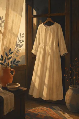 Elegant Cream Linen Dress in Vintage Room