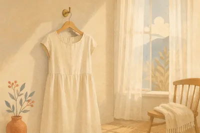 Elegant Linen Dress on Wooden Hanger