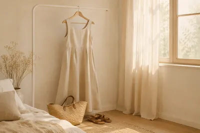 Elegant Linen Dress by Sunlit Window