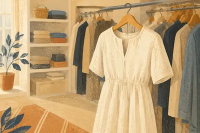 Elegant Ivory Linen Dress on Hanger