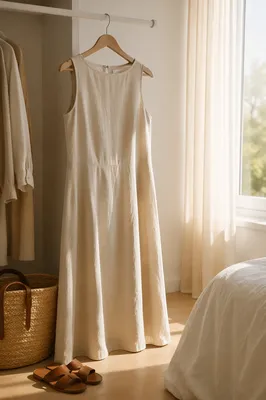 Elegant Linen Dress by Sunlit Window