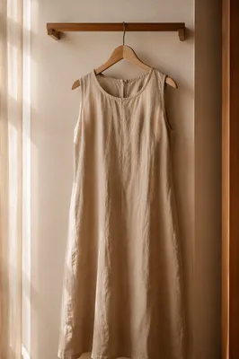 Elegant Linen Dress on Wooden Hanger