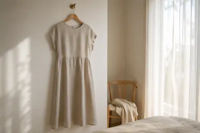 Elegant Linen Dress by Window Light
