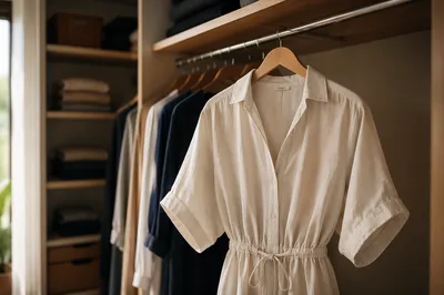 Elegant Ivory Linen Dress on Hanger