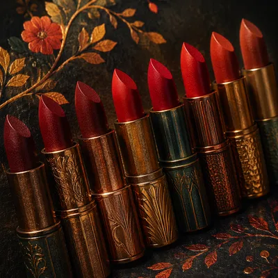 Luxury Red Lipstick Row Close-Up