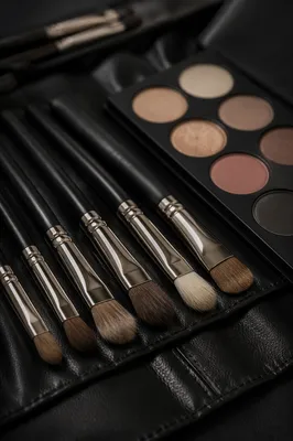 Elegant Eyeshadow Palette and Brushes Macro
