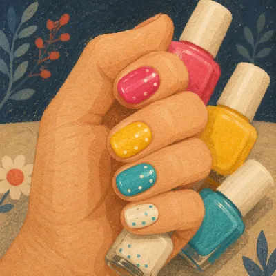 Colorful Polka Dot Manicure Macro Close-Up