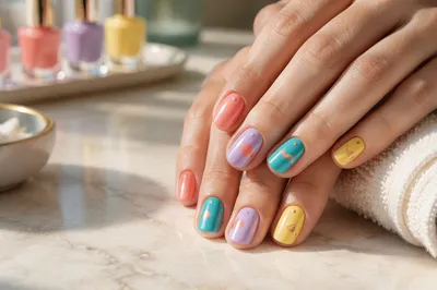 Colorful Nail Art Macro Manicure Detail