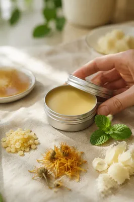 Organic Lip Balm Tin on Linen