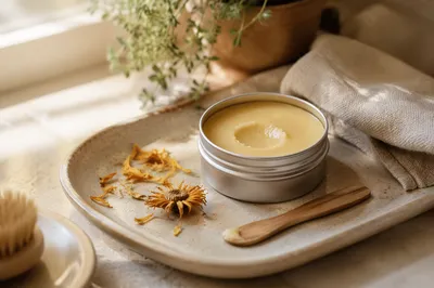 Organic Lip Balm Tin on Vanity
