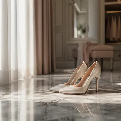 Elegant Satin Heels on Marble Floor
