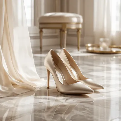 Elegant High Heels on Marble Floor