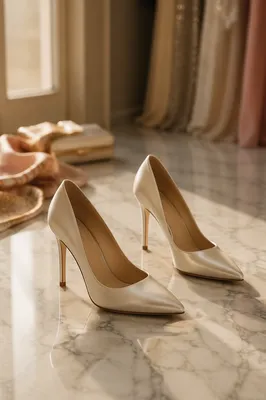 Elegant High Heels on Marble Floor