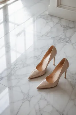 Elegant High Heels on Marble Floor