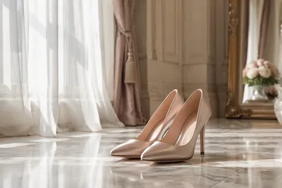 Elegant Satin Heels on Marble Floor