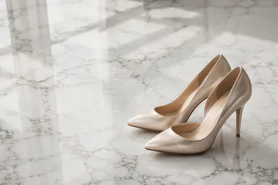Elegant High Heels on White Marble