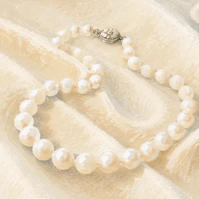 Classic Pearl Necklace on Ivory Satin