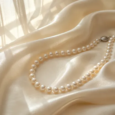 Pearl Necklace on Ivory Satin Elegance