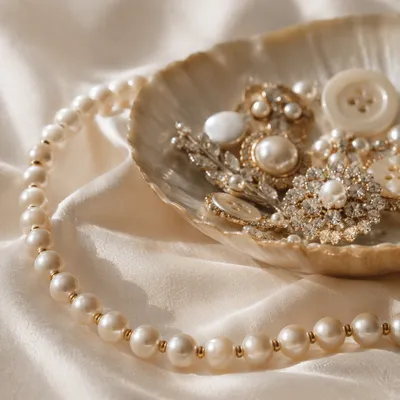 Classic Pearl Necklace on Ivory Satin