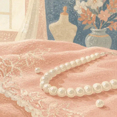 Classic Pearl Necklace on Blush Satin