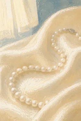Luminous Pearl Necklace on Ivory Satin
