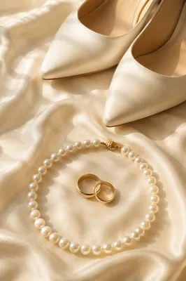 Elegant Pearl Necklace on Champagne Satin