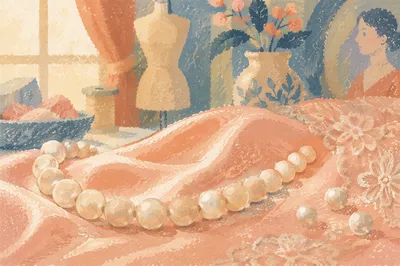 Classic Pearl Necklace on Blush Satin