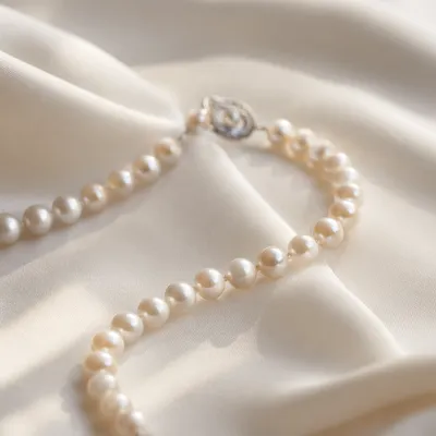 Classic Pearl Necklace on Ivory Satin
