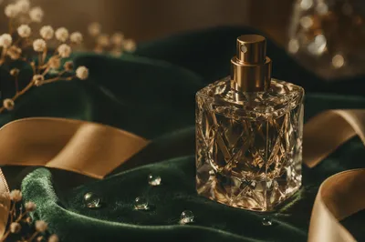 Elegant Crystal Perfume on Emerald Velvet