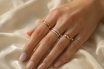 Elegant Gold and Silver Rings Close-Up