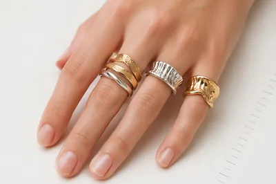 Elegant Gold and Silver Rings Close-Up