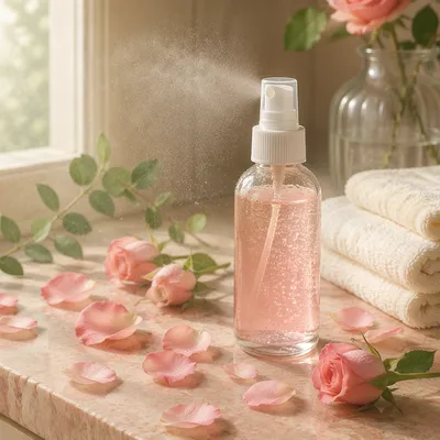 Rose Water Spray Bottle with Pink Petals