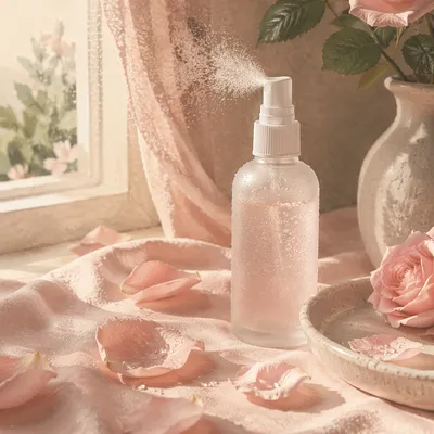 Rose Water Spray Bottle with Pink Petals