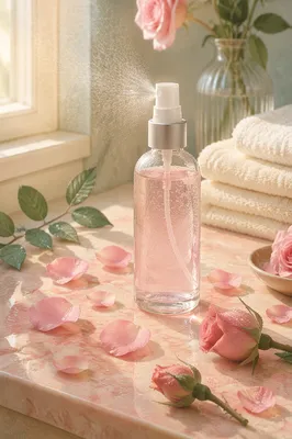 Rose Water Spray Bottle with Pink Petals