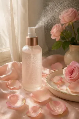 Rose Water Spray Bottle with Pink Petals