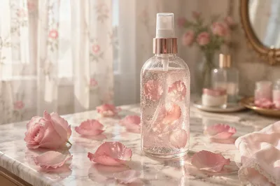 Rose Water Spray Bottle with Pink Petals