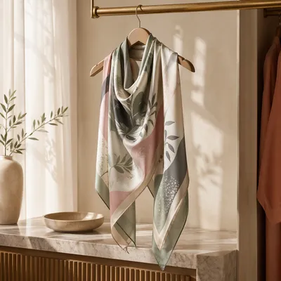 Elegant Silk Scarf on Boutique Hanger