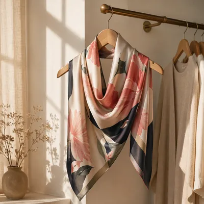 Elegant Silk Scarf on Boutique Hanger