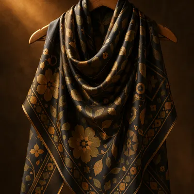 Elegant Silk Scarf on Wooden Hanger