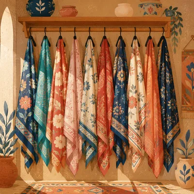 Elegant Silk Scarves on Boutique Hangers