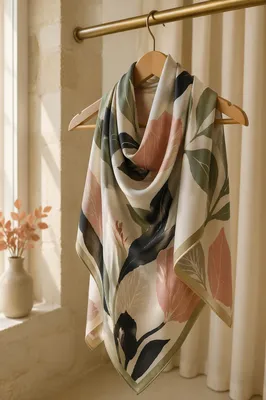 Elegant Silk Scarf on Wooden Hanger