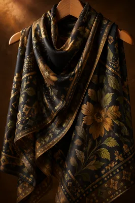 Elegant Silk Scarf on Wooden Hanger