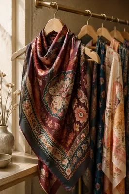 Elegant Silk Scarf on Boutique Hanger