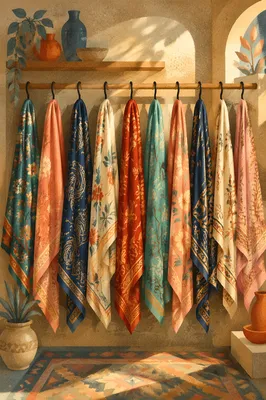 Elegant Silk Scarves on Boutique Hangers